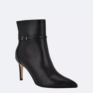 Calvin Klein Vivera Pointed Toe Stiletto Booties Black Faux Leather 8M MSRP $149